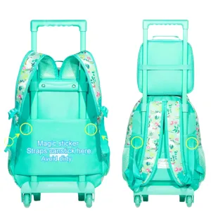 3 Piece Girls Rolling Backpack Set With Lunch Bag Unicorn Design