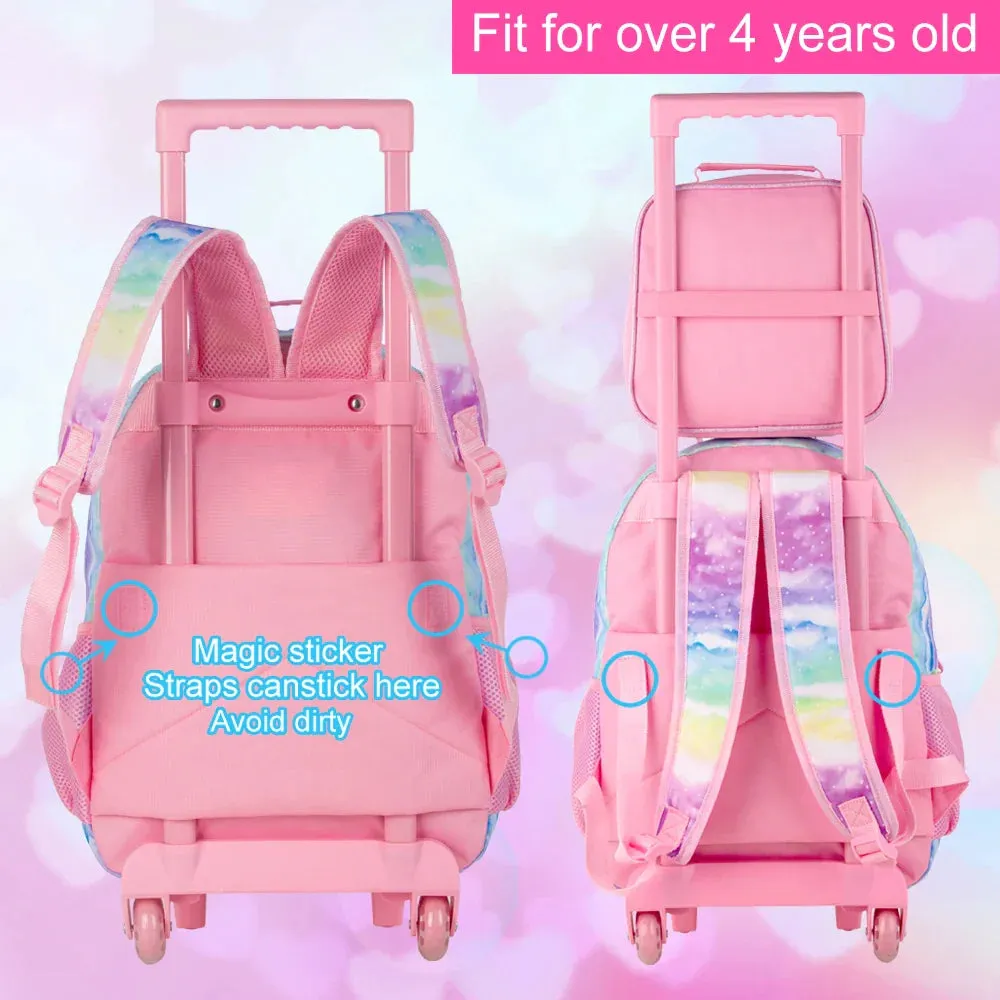 3 Piece Girls Rolling Backpack Set With Lunch Box