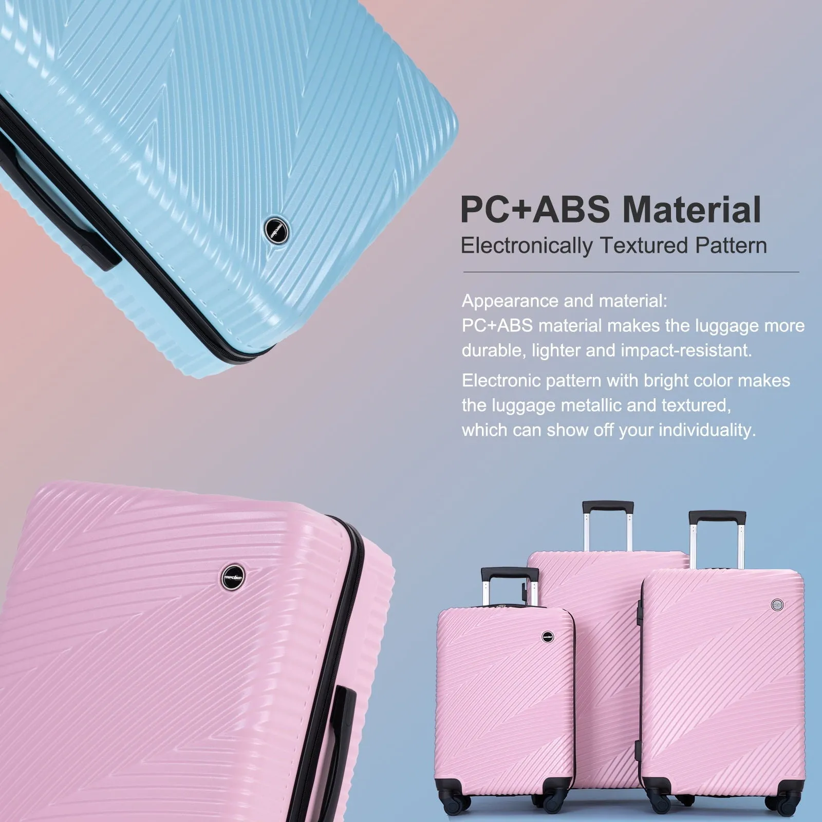 3 Piece Luggage Sets Lightweight Suitcase With Two Hooks, Spinner Wheels, by Couch.com