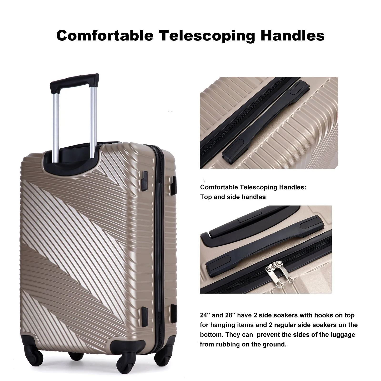 3 Piece Luggage Sets Lightweight Suitcase With Two Hooks, Spinner Wheels, by Couch.com