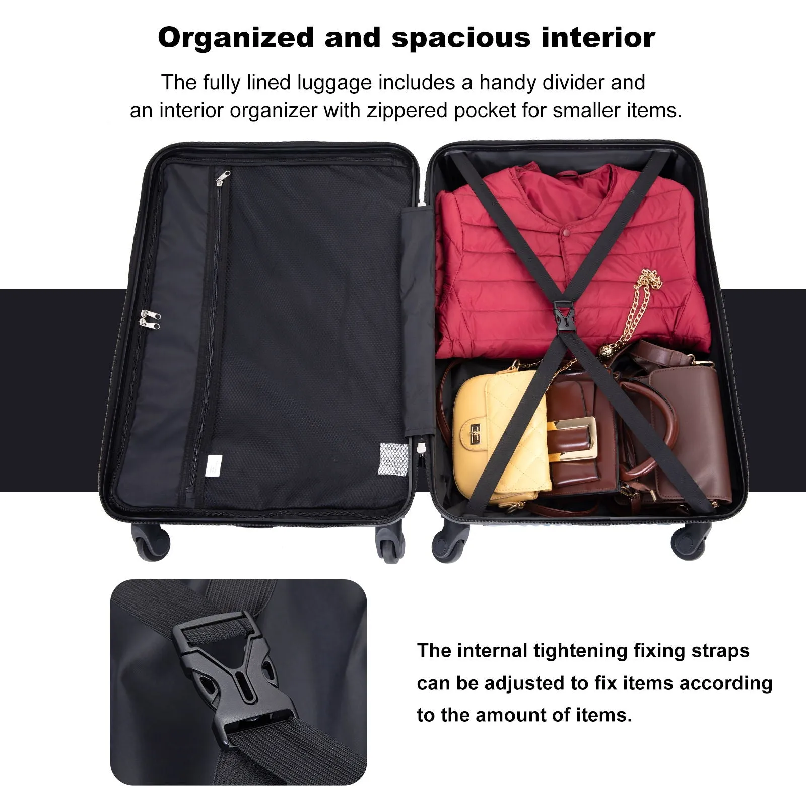 3 Piece Luggage Sets Lightweight Suitcase With Two Hooks, Spinner Wheels, by Couch.com