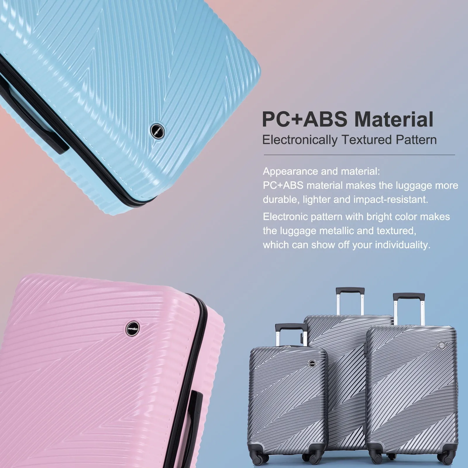 3 Piece Luggage Sets Lightweight Suitcase With Two Hooks, Spinner Wheels, by Couch.com