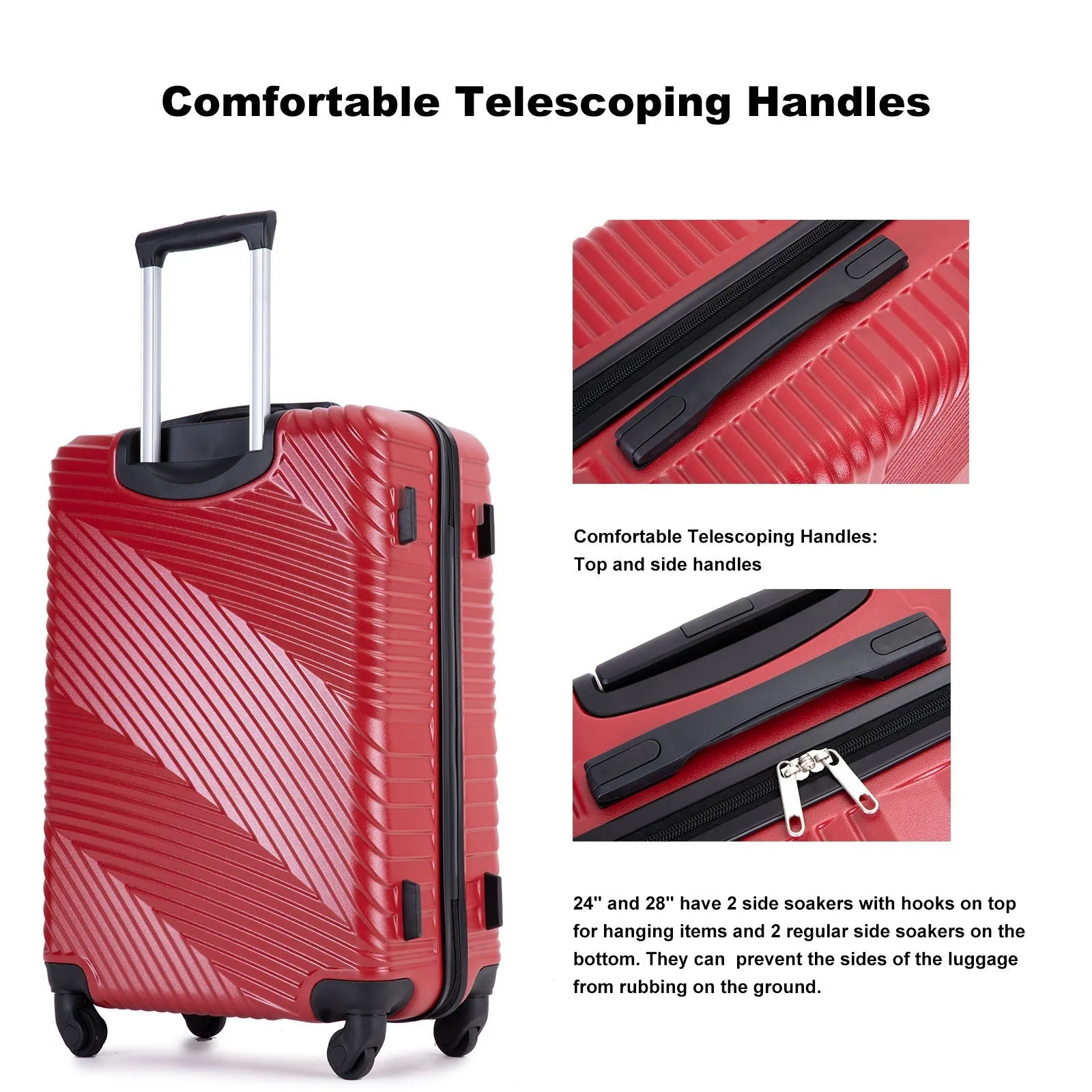 3 Piece Luggage Sets Lightweight Suitcase With Two Hooks, Spinner Wheels, by Couch.com