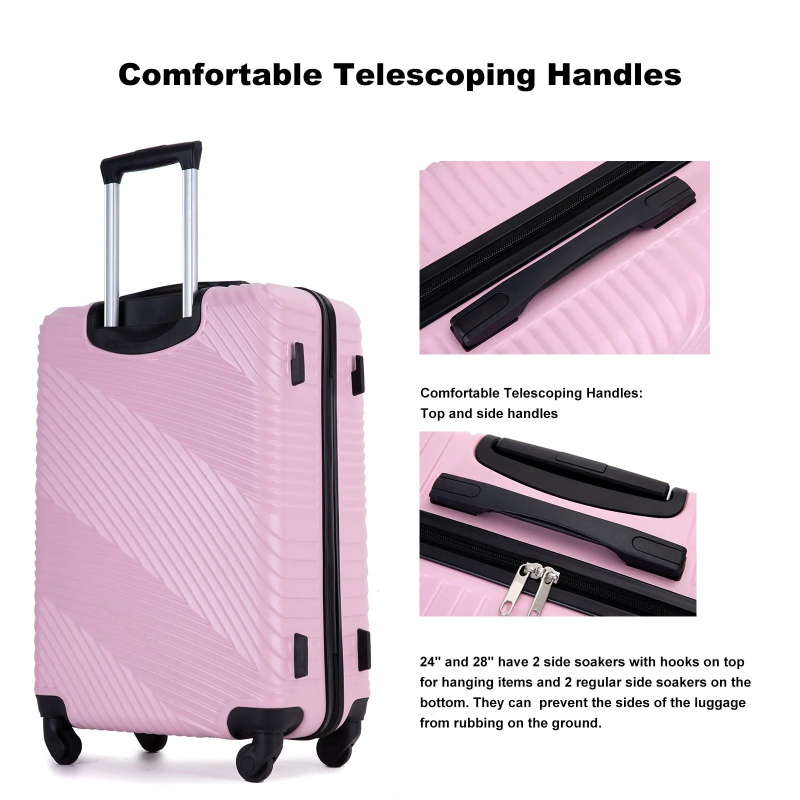 3 Piece Luggage Sets Lightweight Suitcase With Two Hooks, Spinner Wheels, by Couch.com