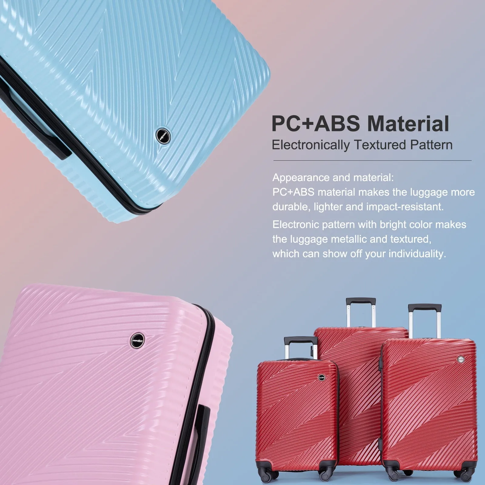 3 Piece Luggage Sets Lightweight Suitcase With Two Hooks, Spinner Wheels, by Couch.com