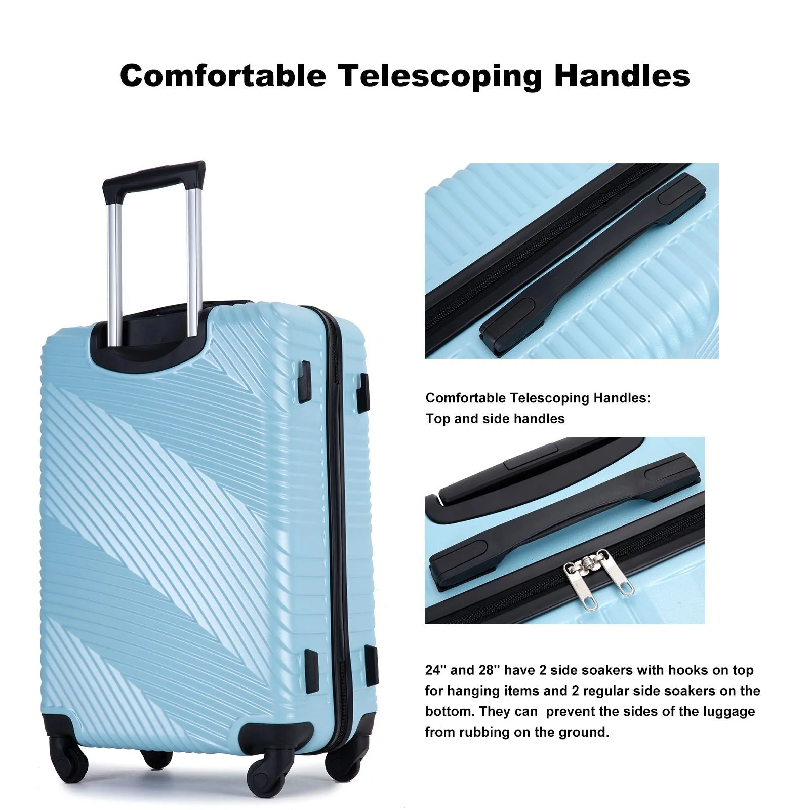 3 Piece Luggage Sets Lightweight Suitcase With Two Hooks, Spinner Wheels, by Couch.com