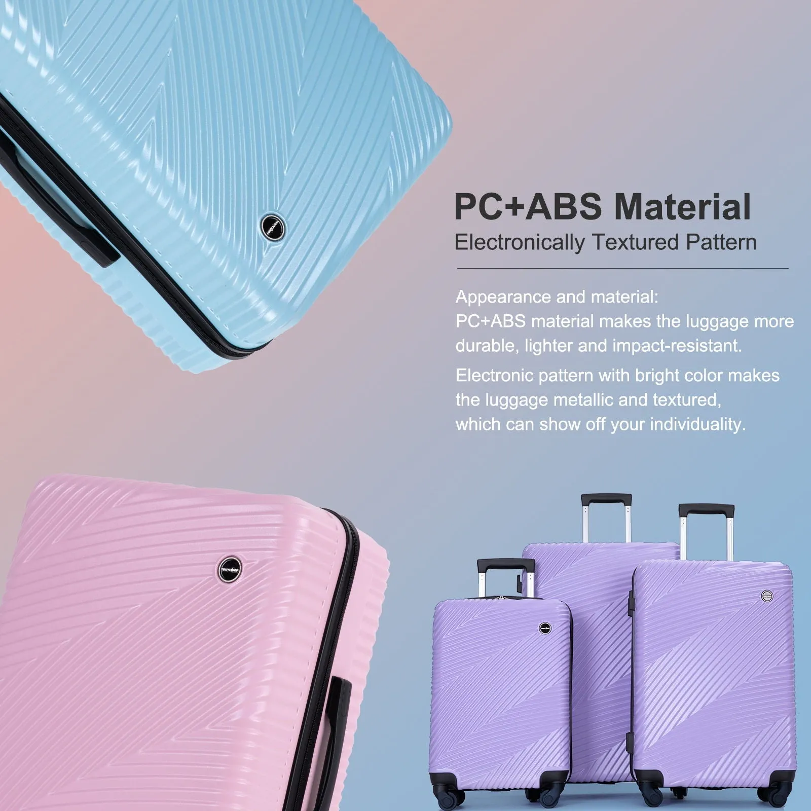 3 Piece Luggage Sets Lightweight Suitcase With Two Hooks, Spinner Wheels, by Couch.com