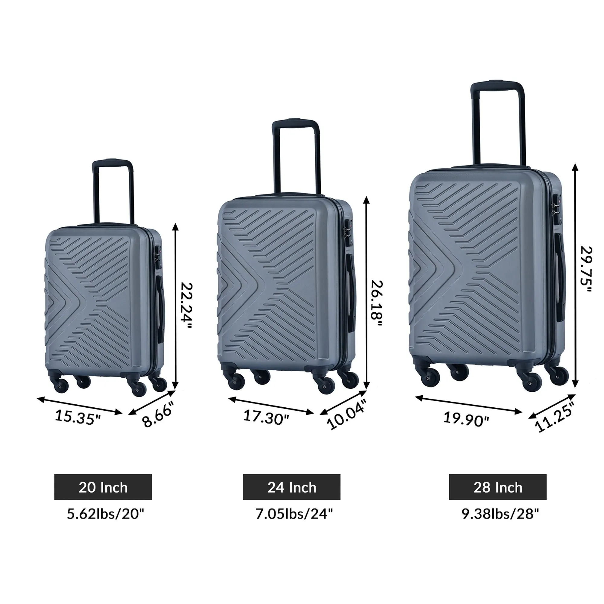 3 Piece Luggage Sets Lightweight Suitcase With Two Hooks, Spinner Wheels, Tsa Lock, Durable Hard Shell by Couch.com
