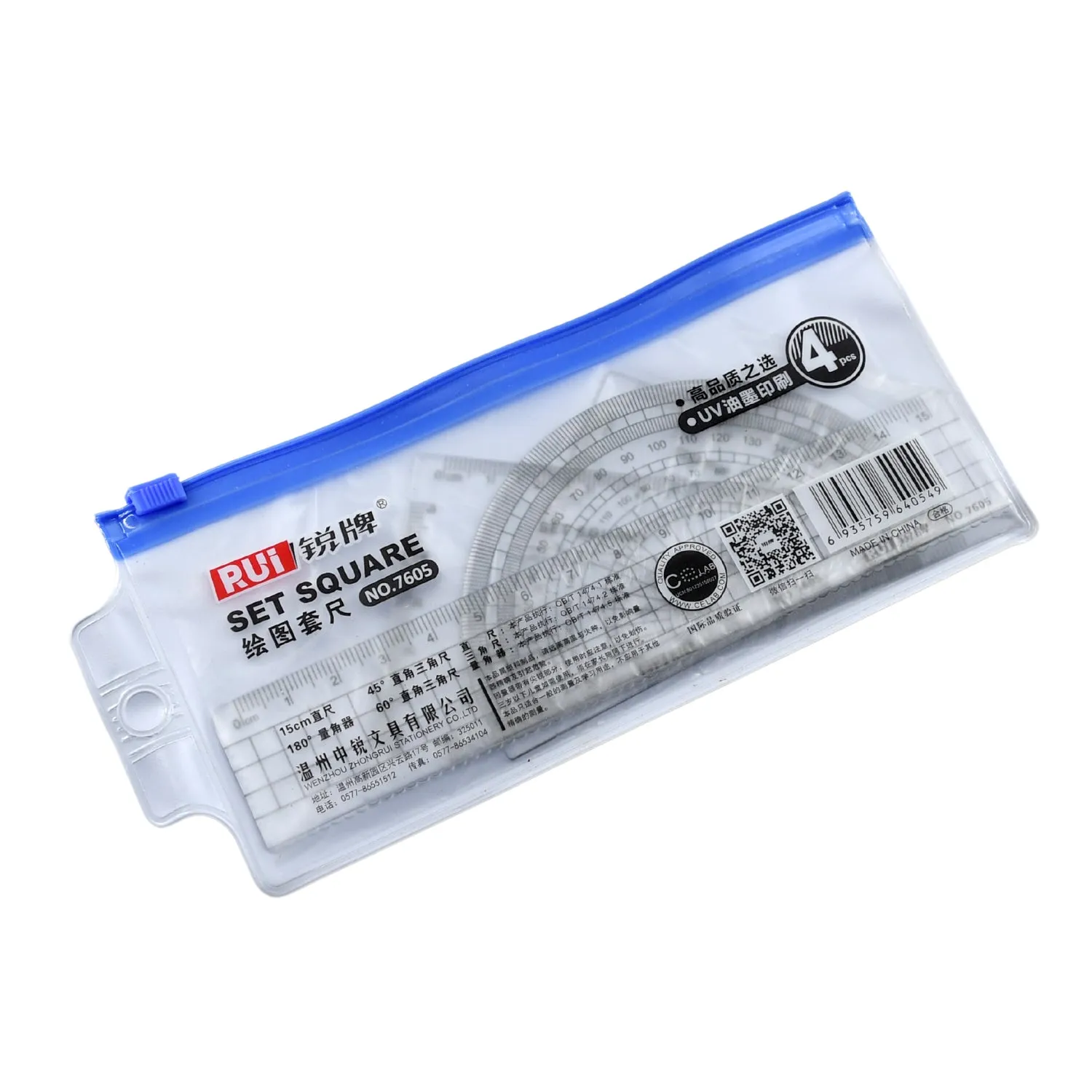 7915 Math Geometry Tool Plastic Clear Ruler Sets, Protractor, Triangle Math Architectural Tools 4 Pieces