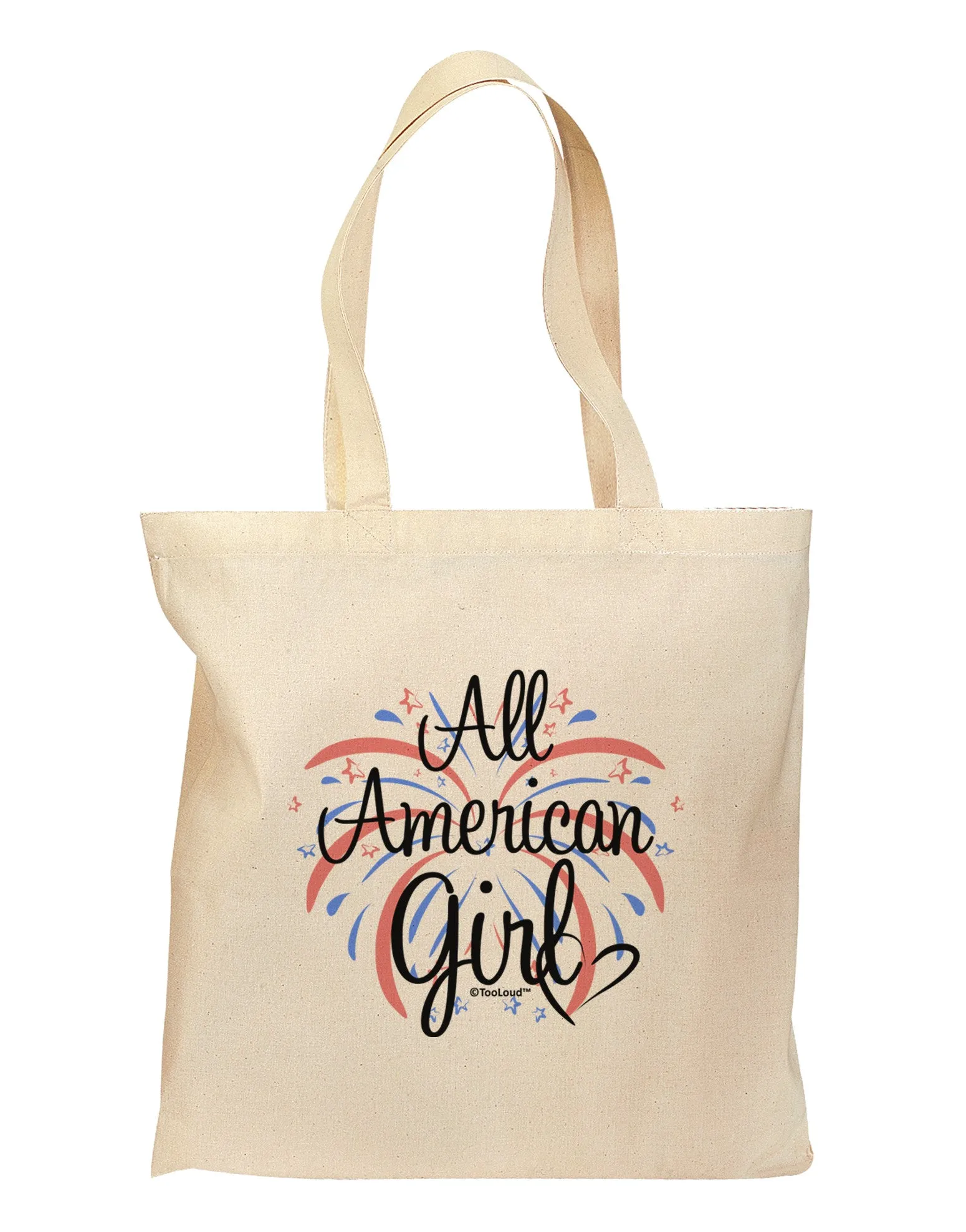 All American Girl - Fireworks and Heart Grocery Tote Bag by TooLoud