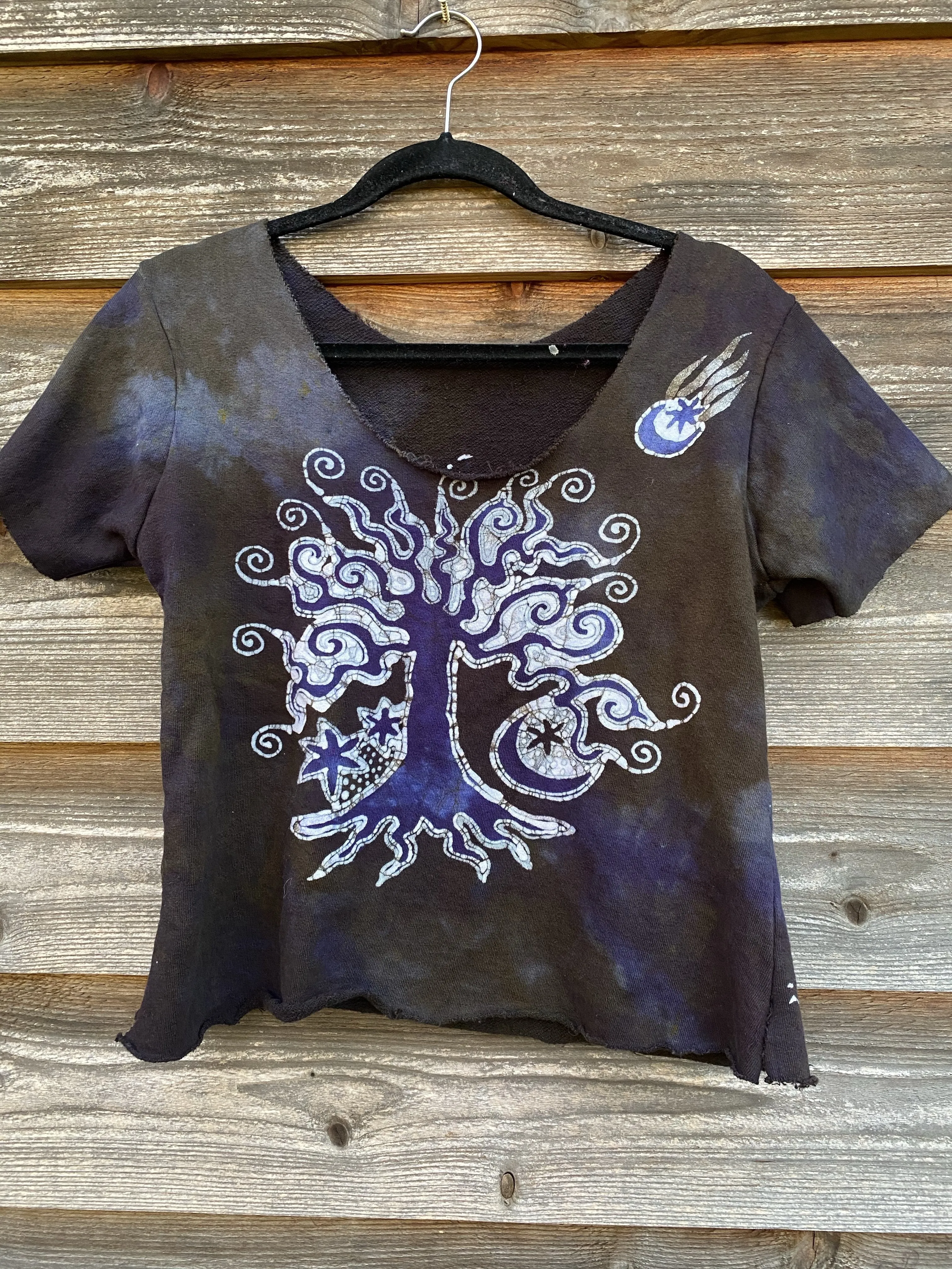 Amethyst Rain Forest Cotton Handmade Batik Top - Large