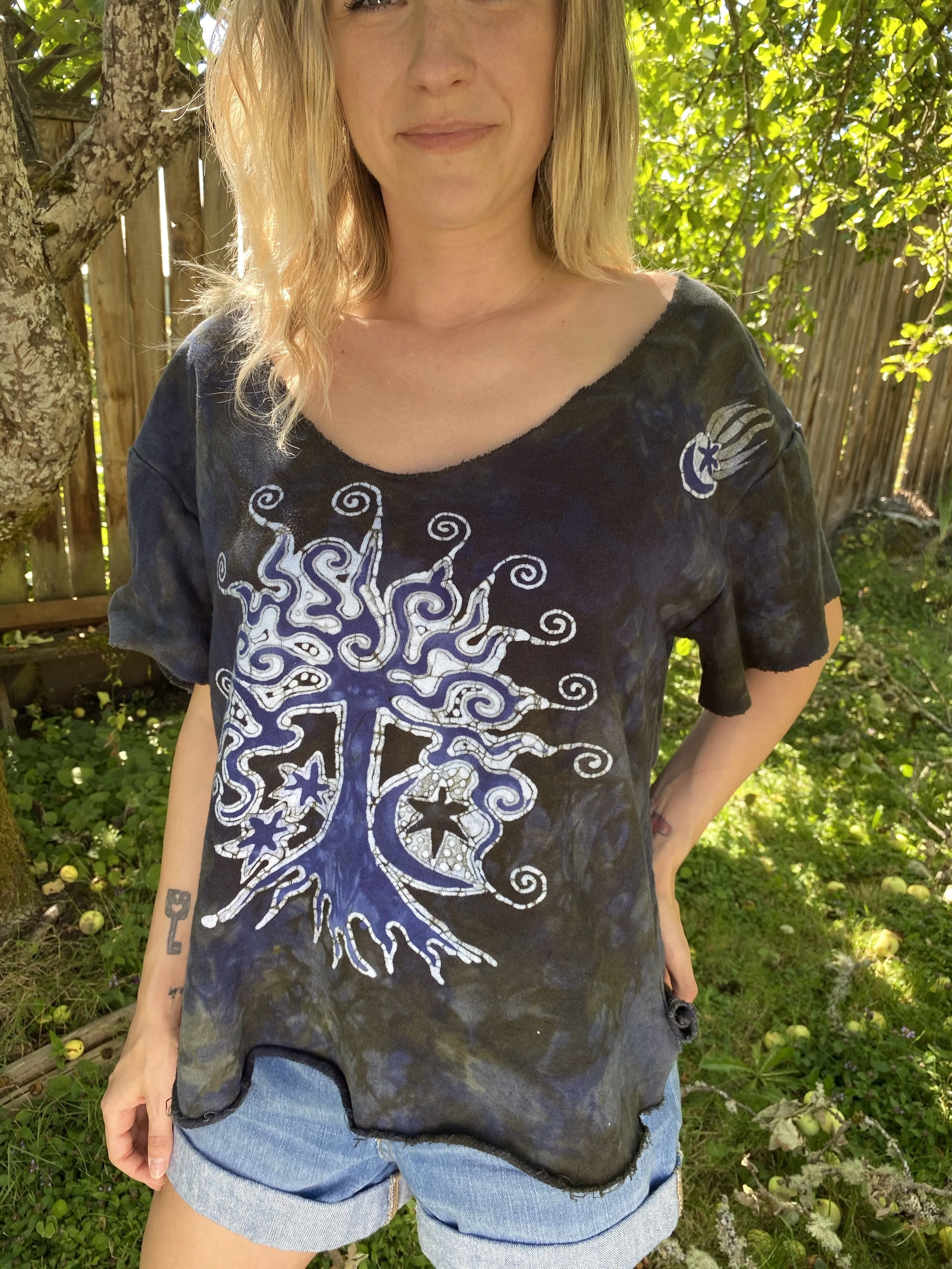 Amethyst Rain Forest Cotton Handmade Batik Top - Large