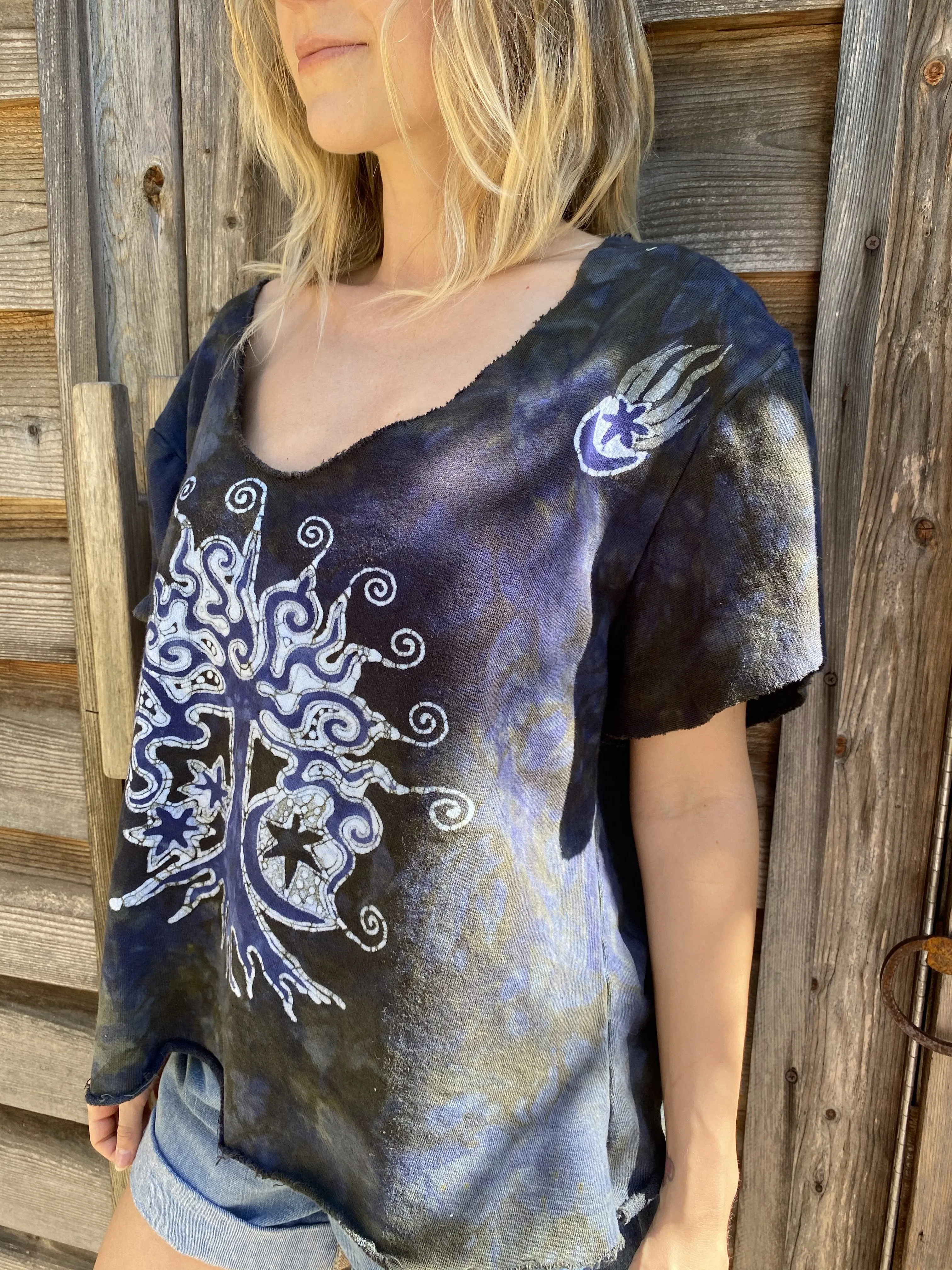 Amethyst Rain Forest Cotton Handmade Batik Top - Large
