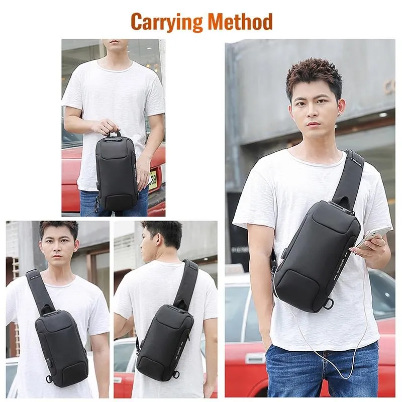 Anti Theft Men Waterproof Crossbody Bag With USB Port