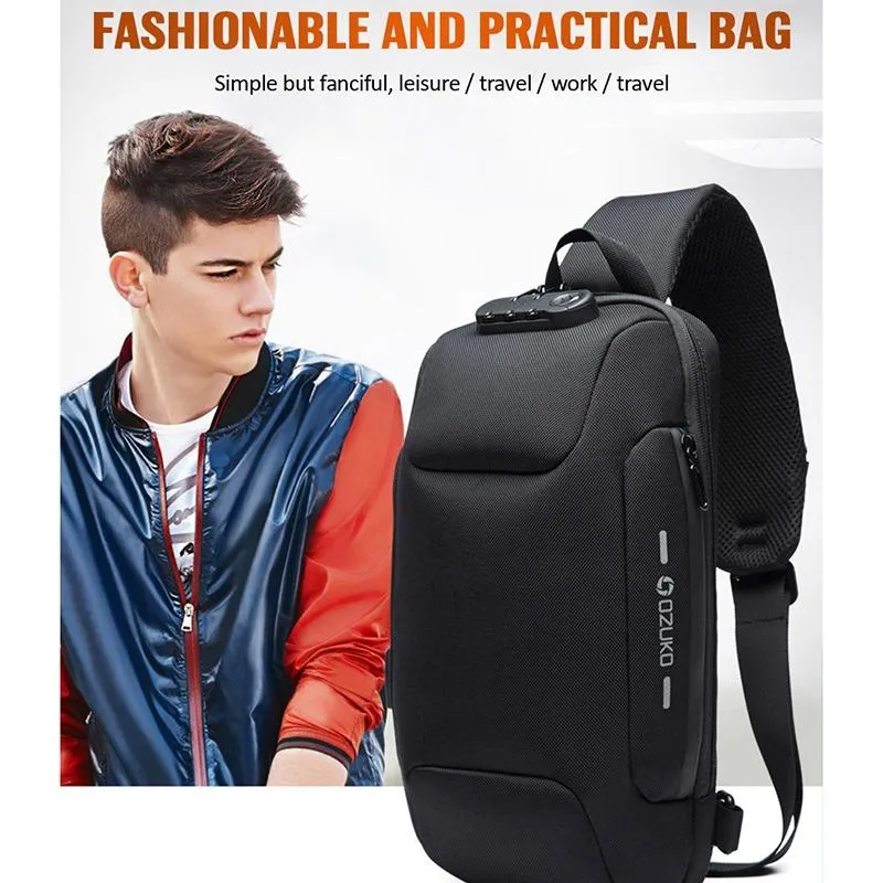 Anti Theft Men Waterproof Crossbody Bag With USB Port
