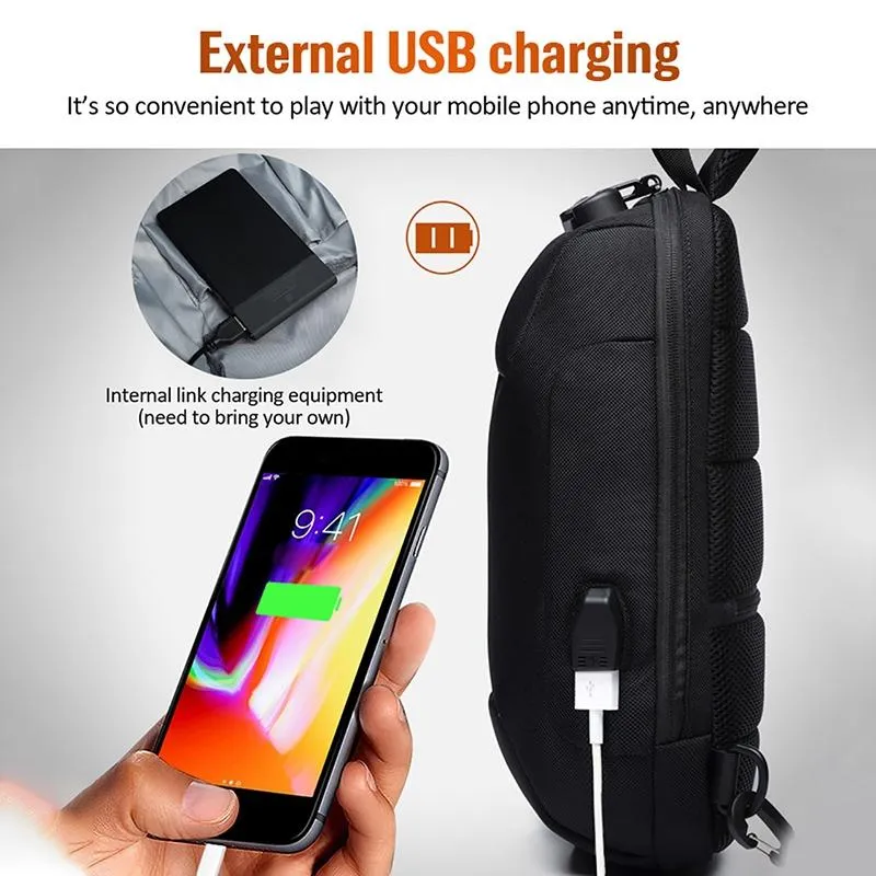 Anti Theft Men Waterproof Crossbody Bag With USB Port