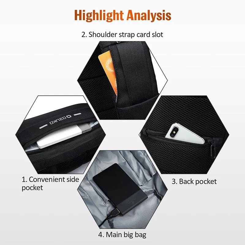 Anti Theft Men Waterproof Crossbody Bag With USB Port