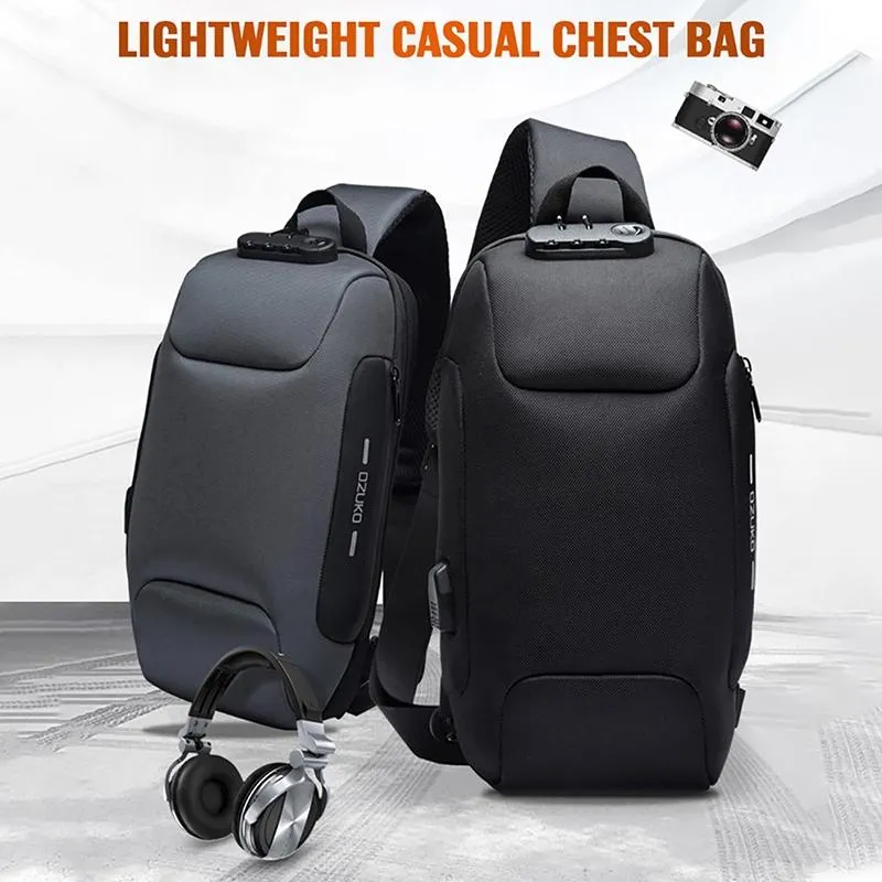 Anti Theft Men Waterproof Crossbody Bag With USB Port