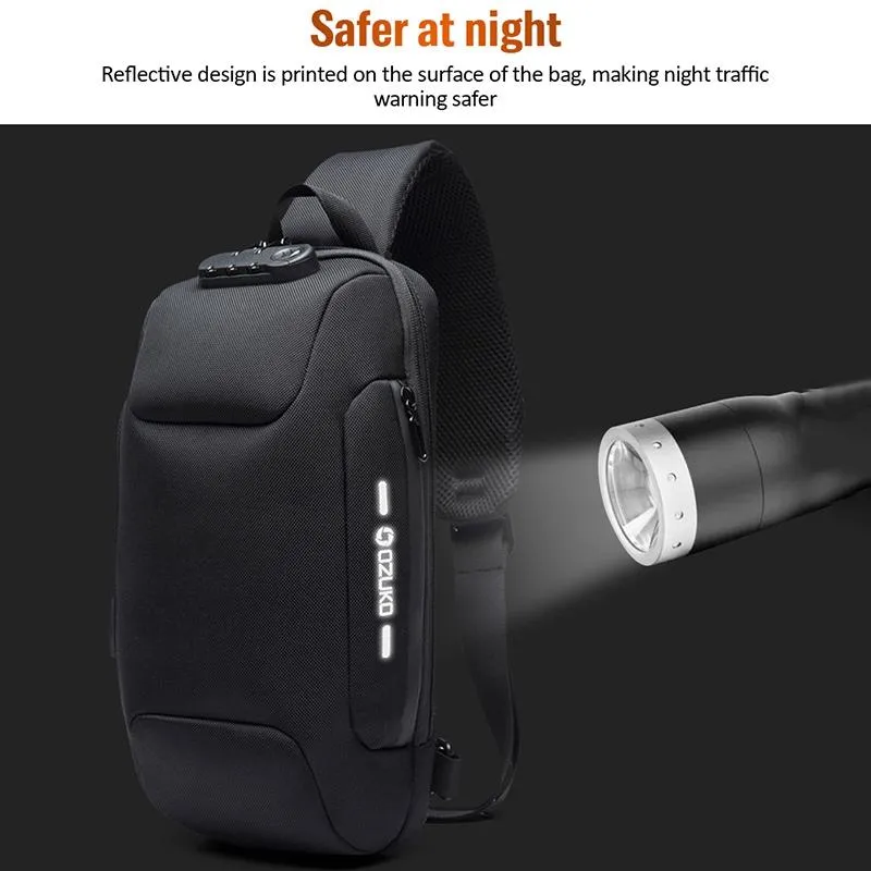 Anti Theft Men Waterproof Crossbody Bag With USB Port