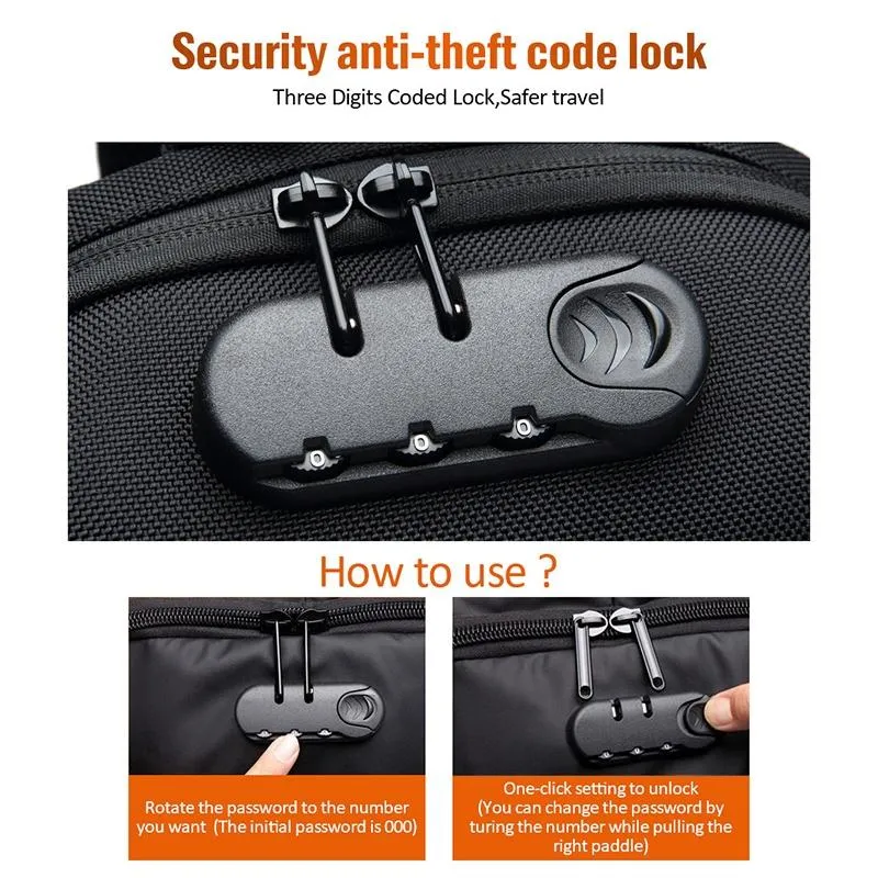 Anti Theft Men Waterproof Crossbody Bag With USB Port