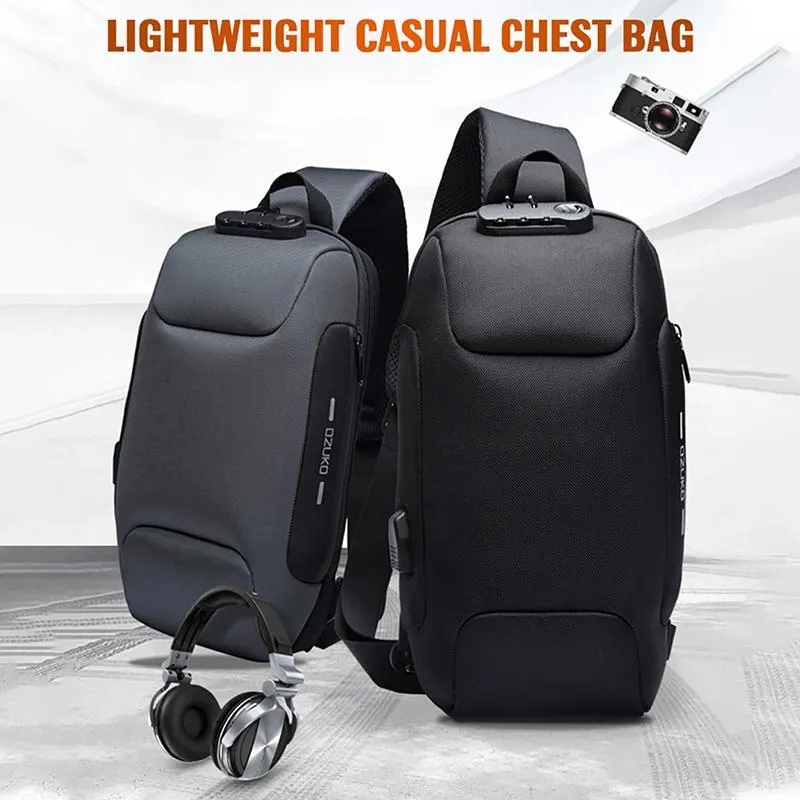 Anti Theft Men Waterproof Crossbody Bag With USB Port