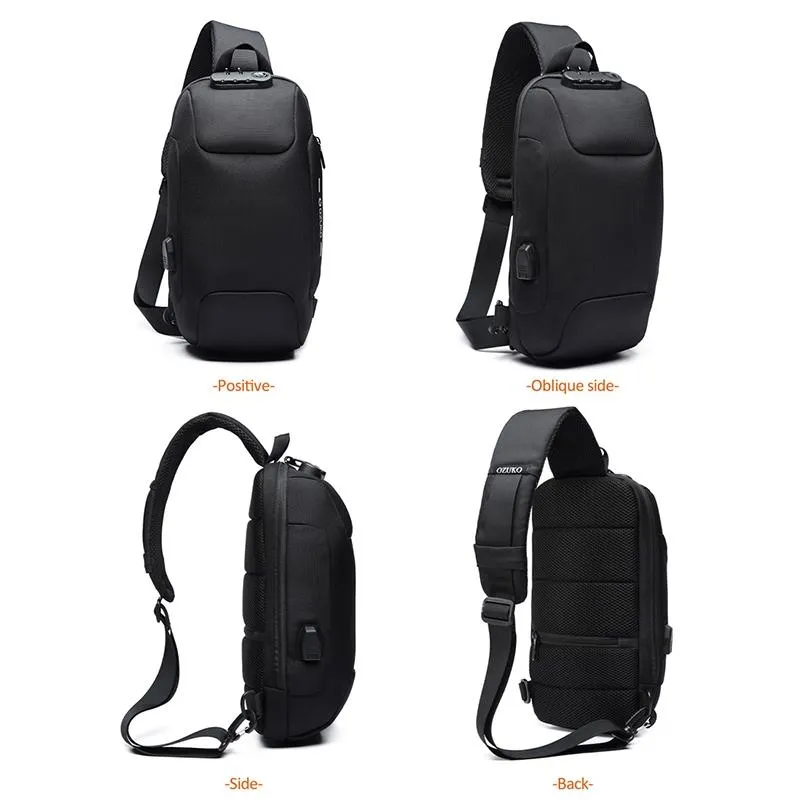 Anti Theft Men Waterproof Crossbody Bag With USB Port
