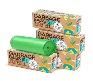Biodegradable Large Garbage Bags- 60 Bags (15 x 4 Rolls)- Green
