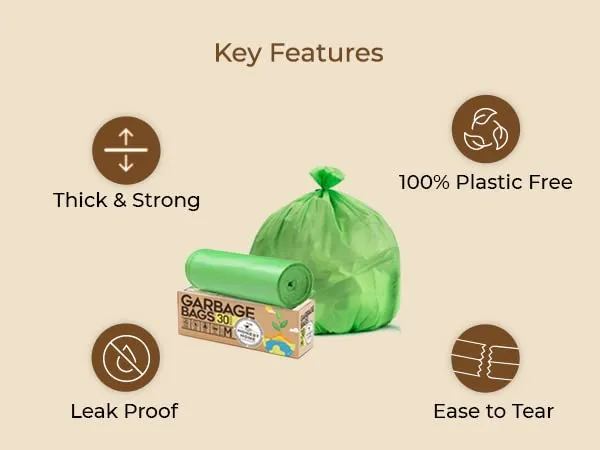 Biodegradable Large Garbage Bags- 60 Bags (15 x 4 Rolls)- Green