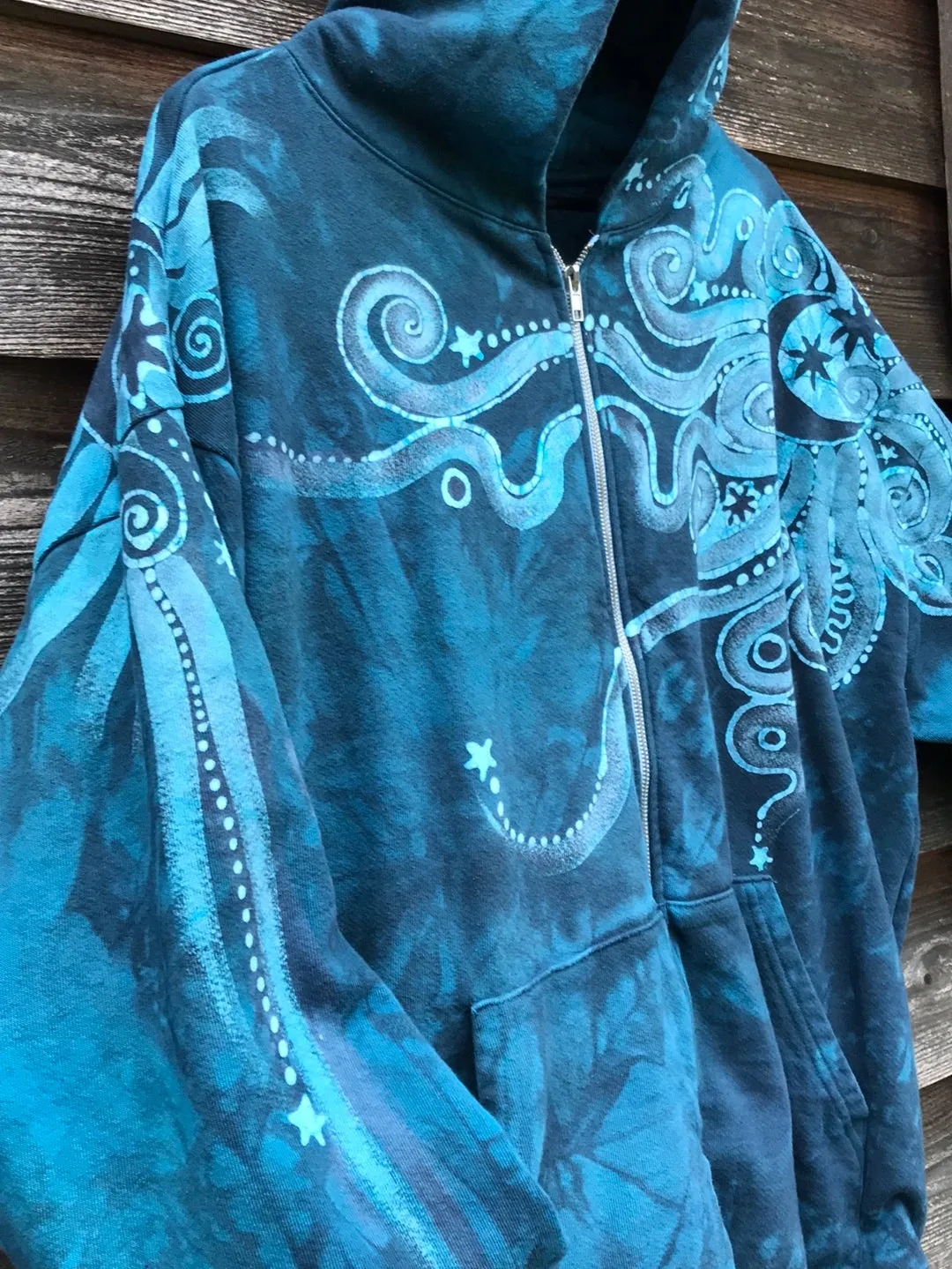 Blue Moon Handcrafted Batik Zipper Hoodie - Size 2X