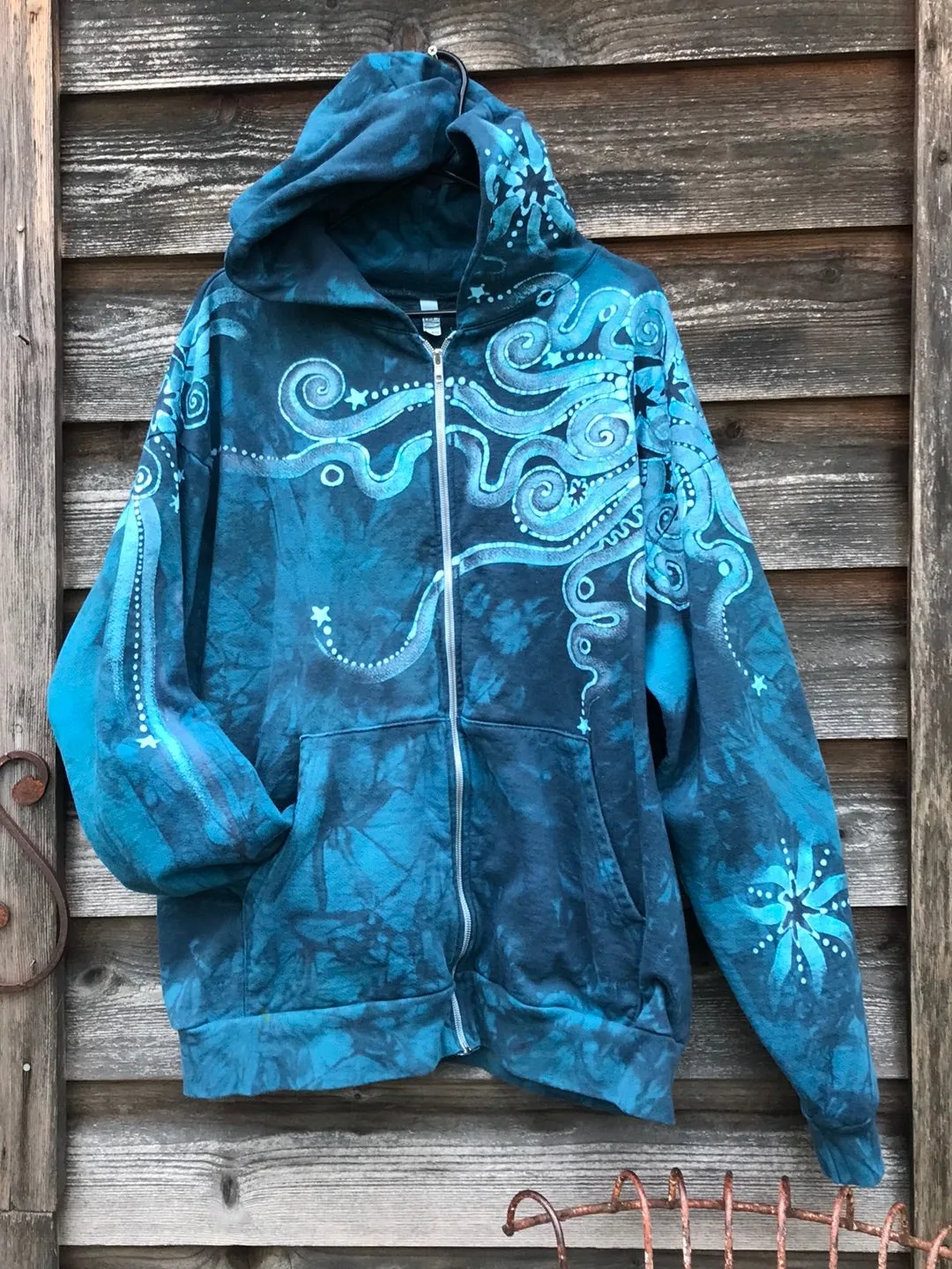 Blue Moon Handcrafted Batik Zipper Hoodie - Size 2X