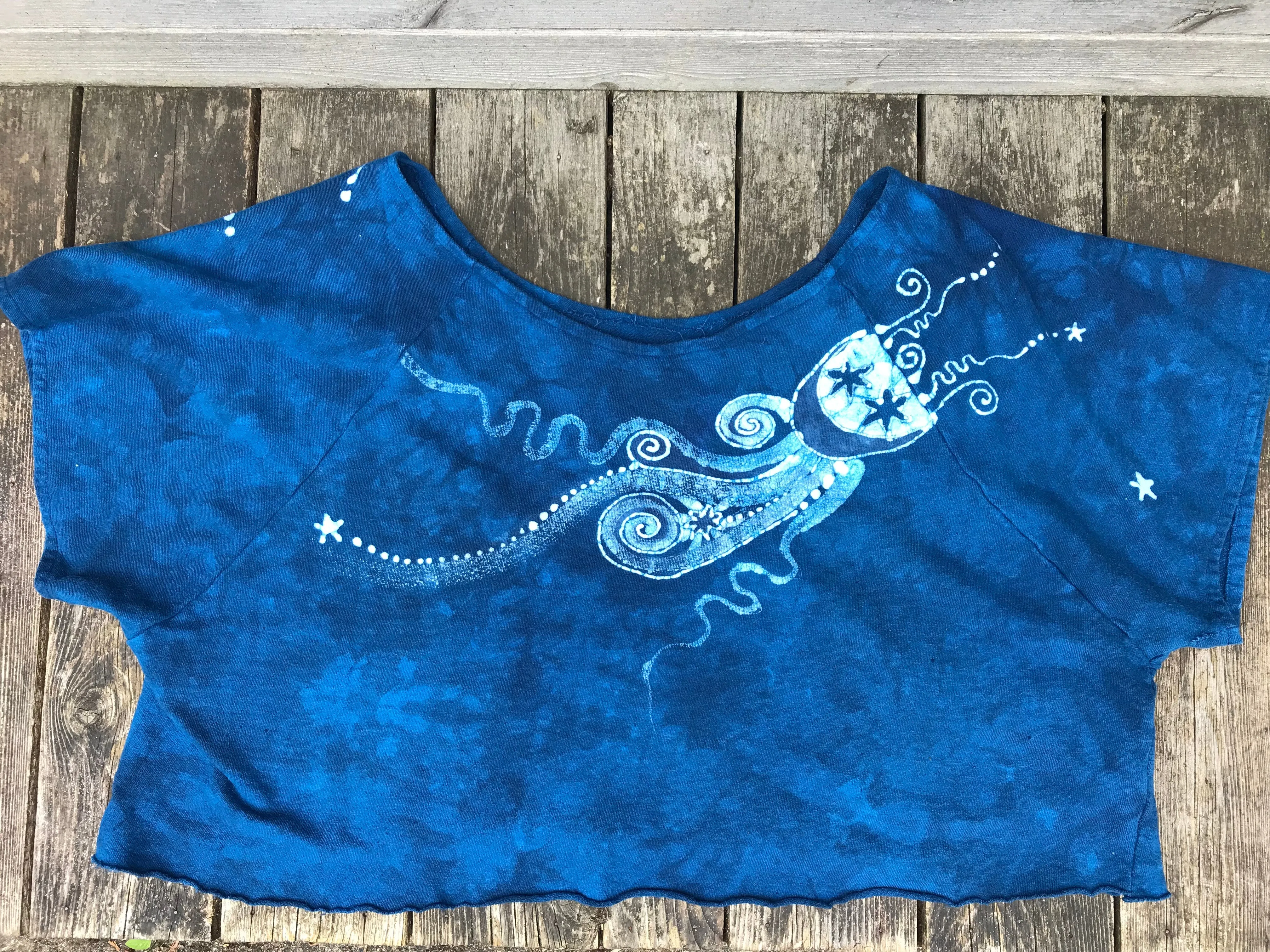 Bluest of Moons Organic Cotton Terry Handmade Batik Top - L/XL (Extremely Oversized)