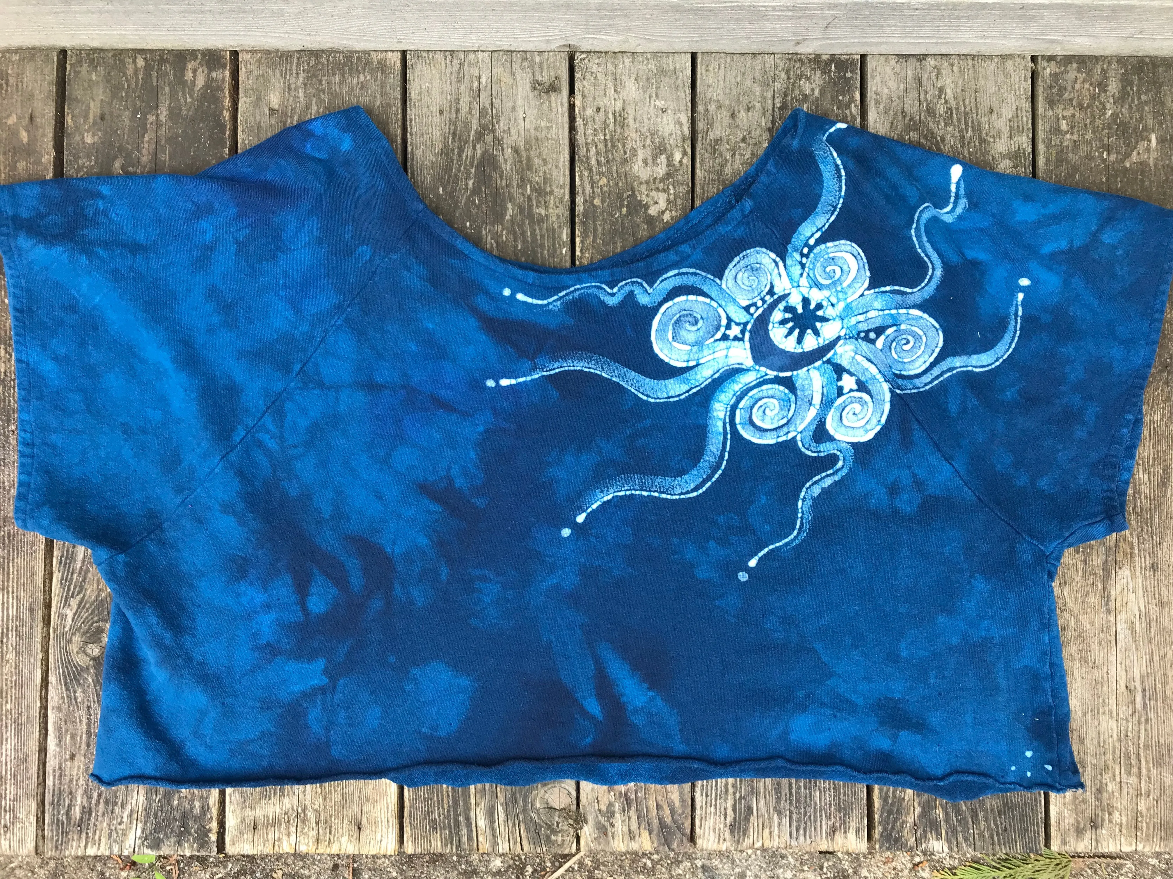 Bluest of Moons Organic Cotton Terry Handmade Batik Top - L/XL (Extremely Oversized)