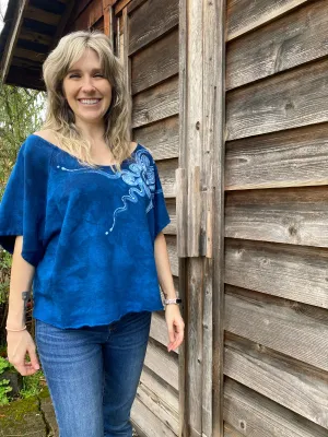 Bluest of Moons Organic Cotton Terry Handmade Batik Top - L/XL (Extremely Oversized)