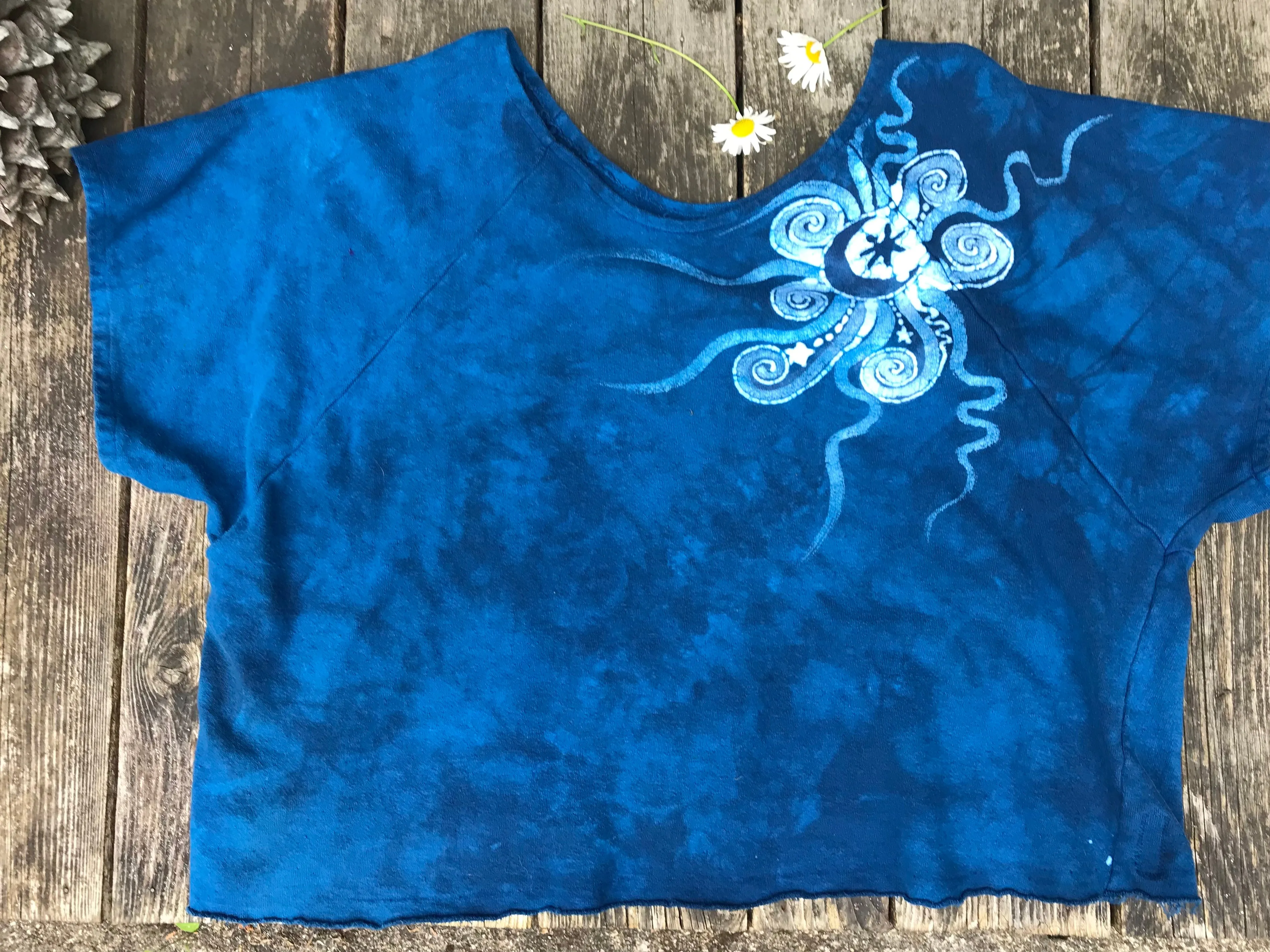Bluest of Moons Organic Cotton Terry Handmade Batik Top - M/L (Oversized)