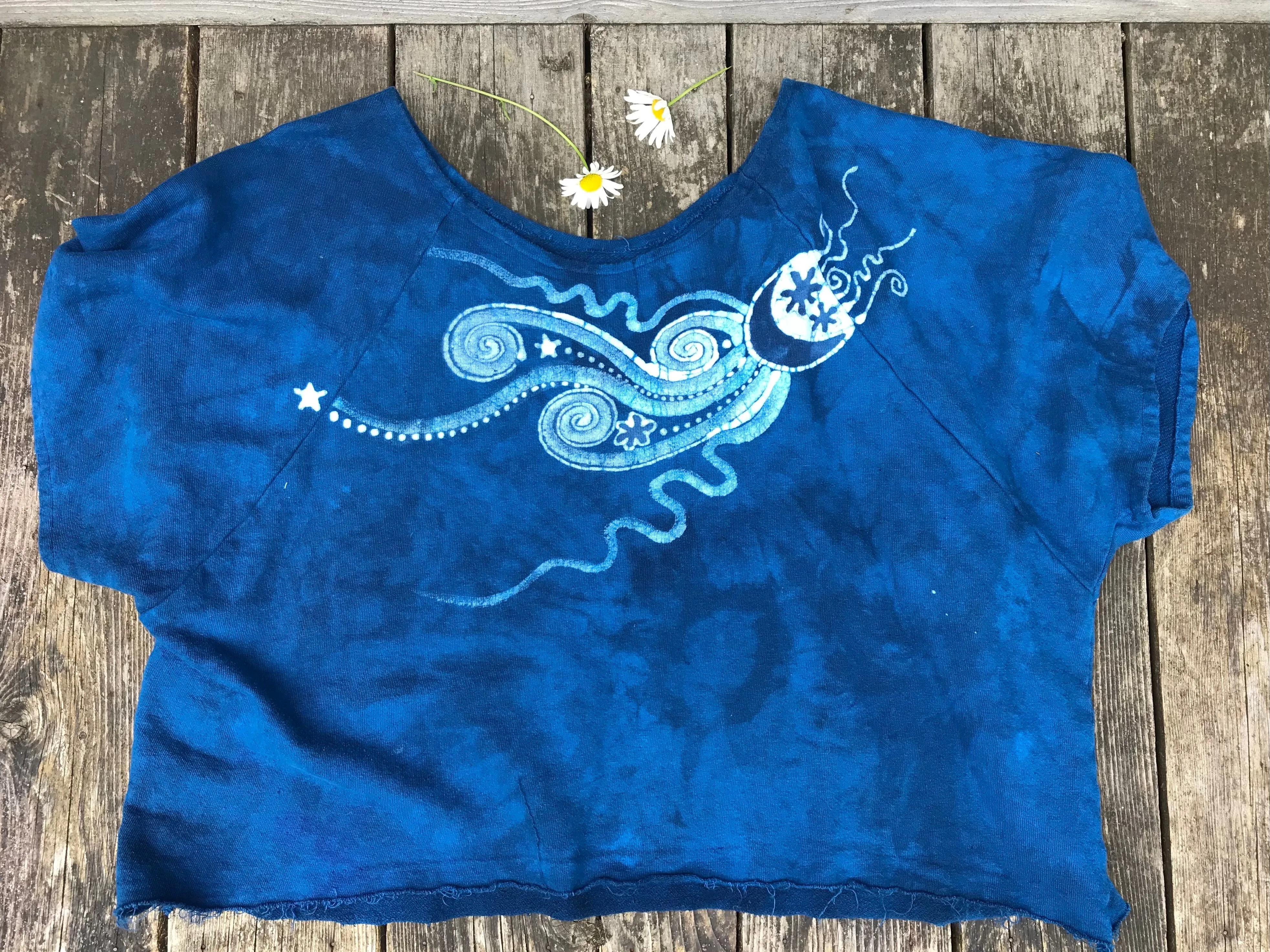 Bluest of Moons Organic Cotton Terry Handmade Batik Top - M/L (Oversized)