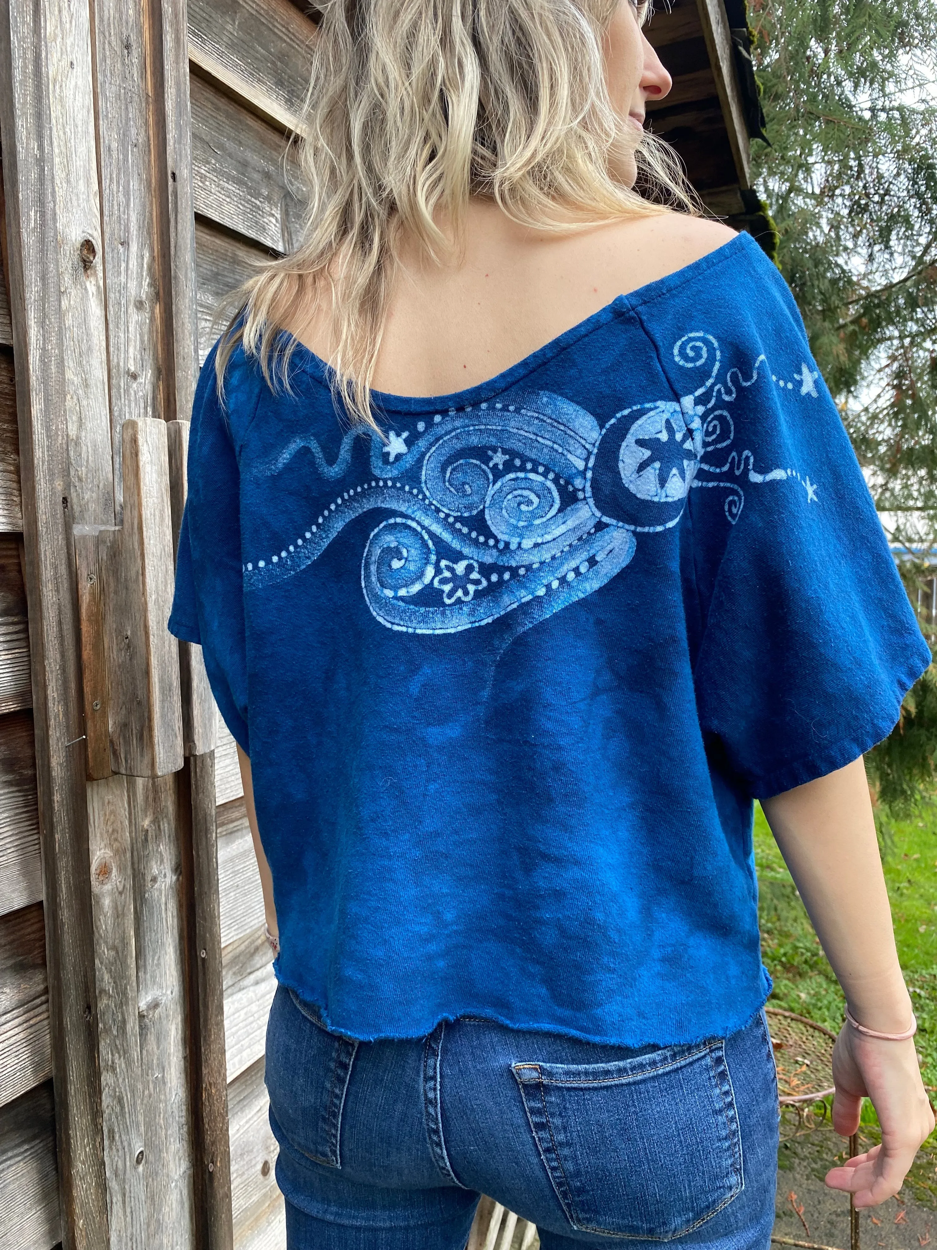 Bluest of Moons Organic Cotton Terry Handmade Batik Top - M/L (Oversized)