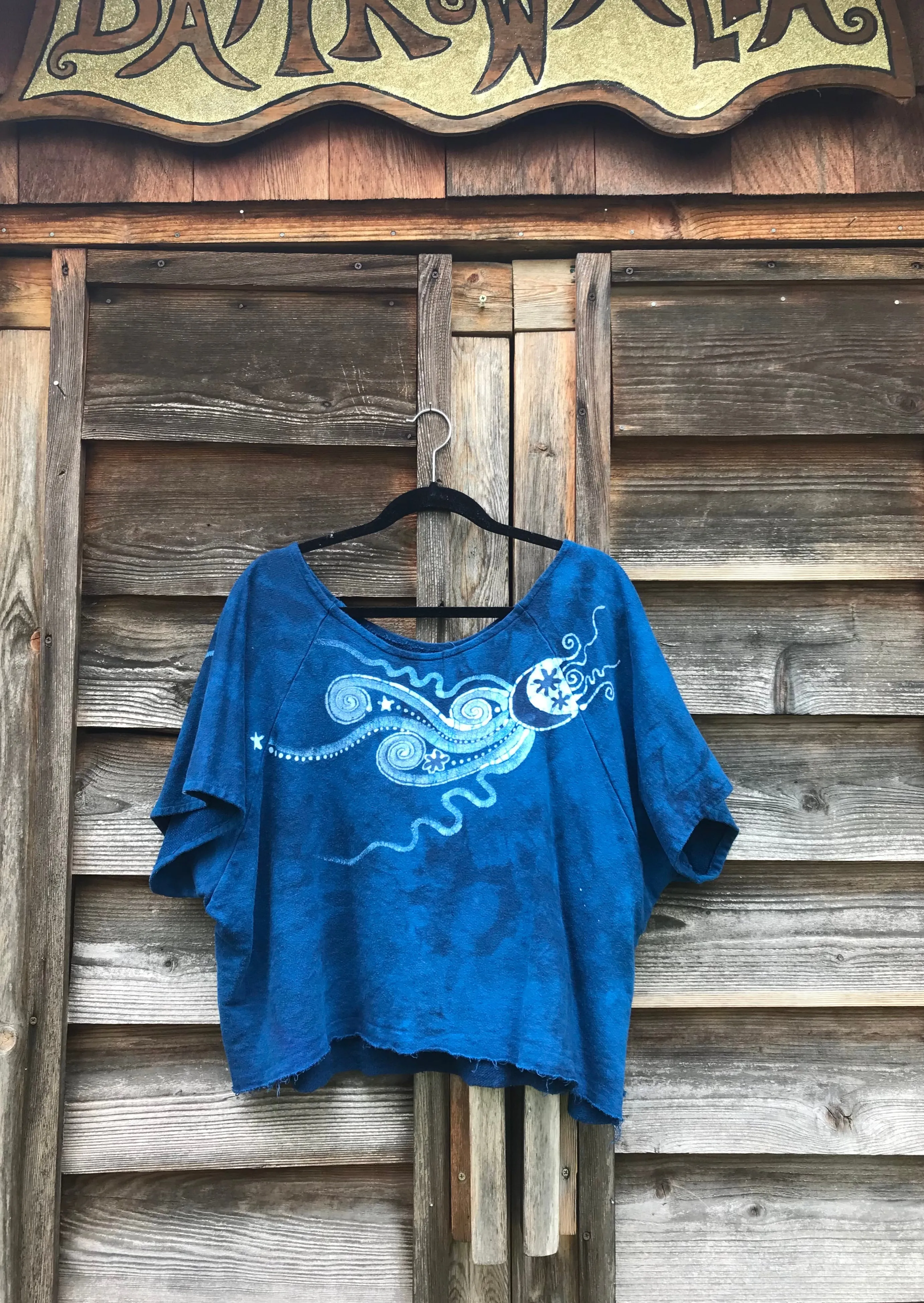 Bluest of Moons Organic Cotton Terry Handmade Batik Top - M/L (Oversized)