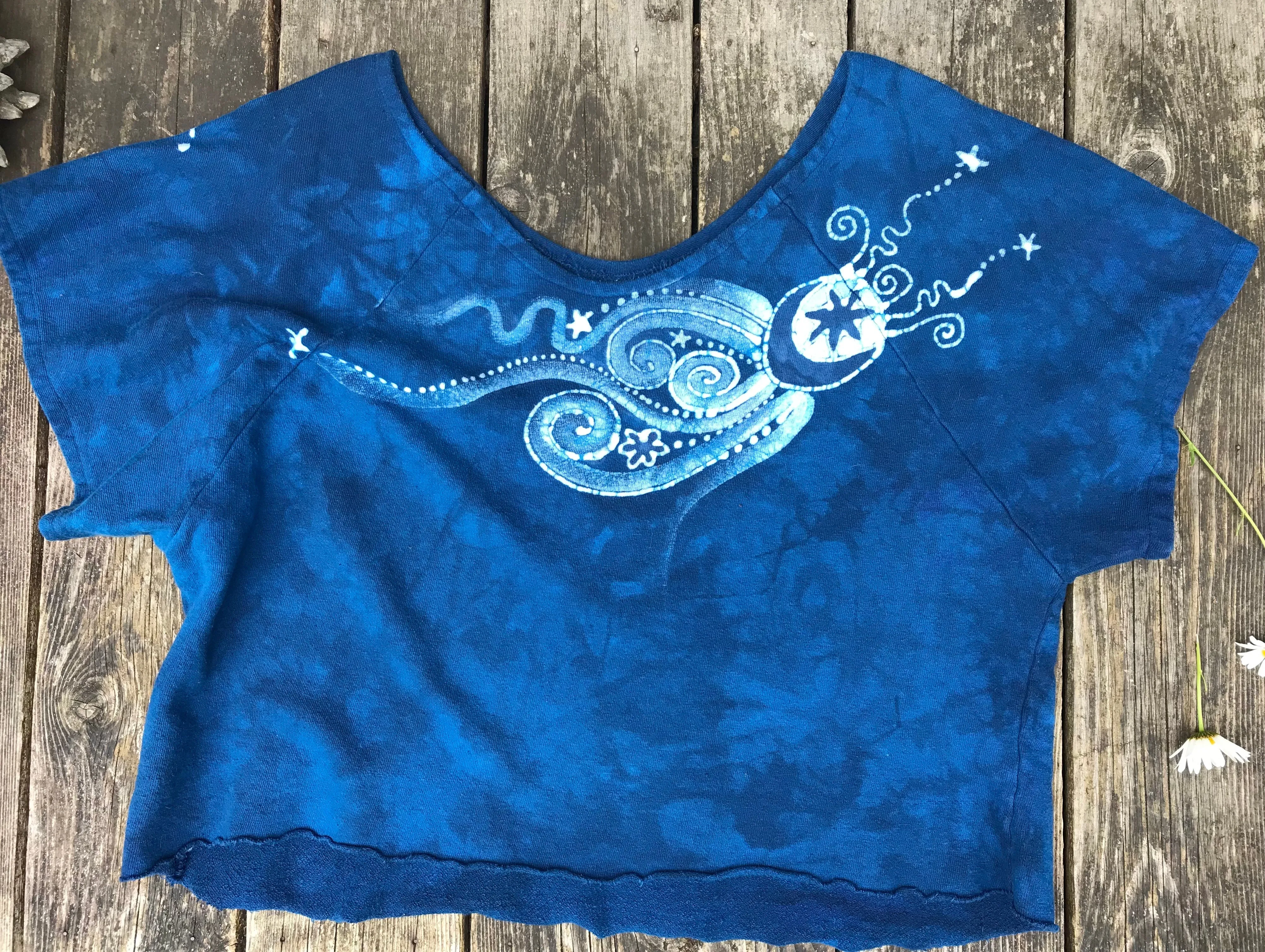 Bluest of Moons Organic Cotton Terry Handmade Batik Top - S/M (Oversized)