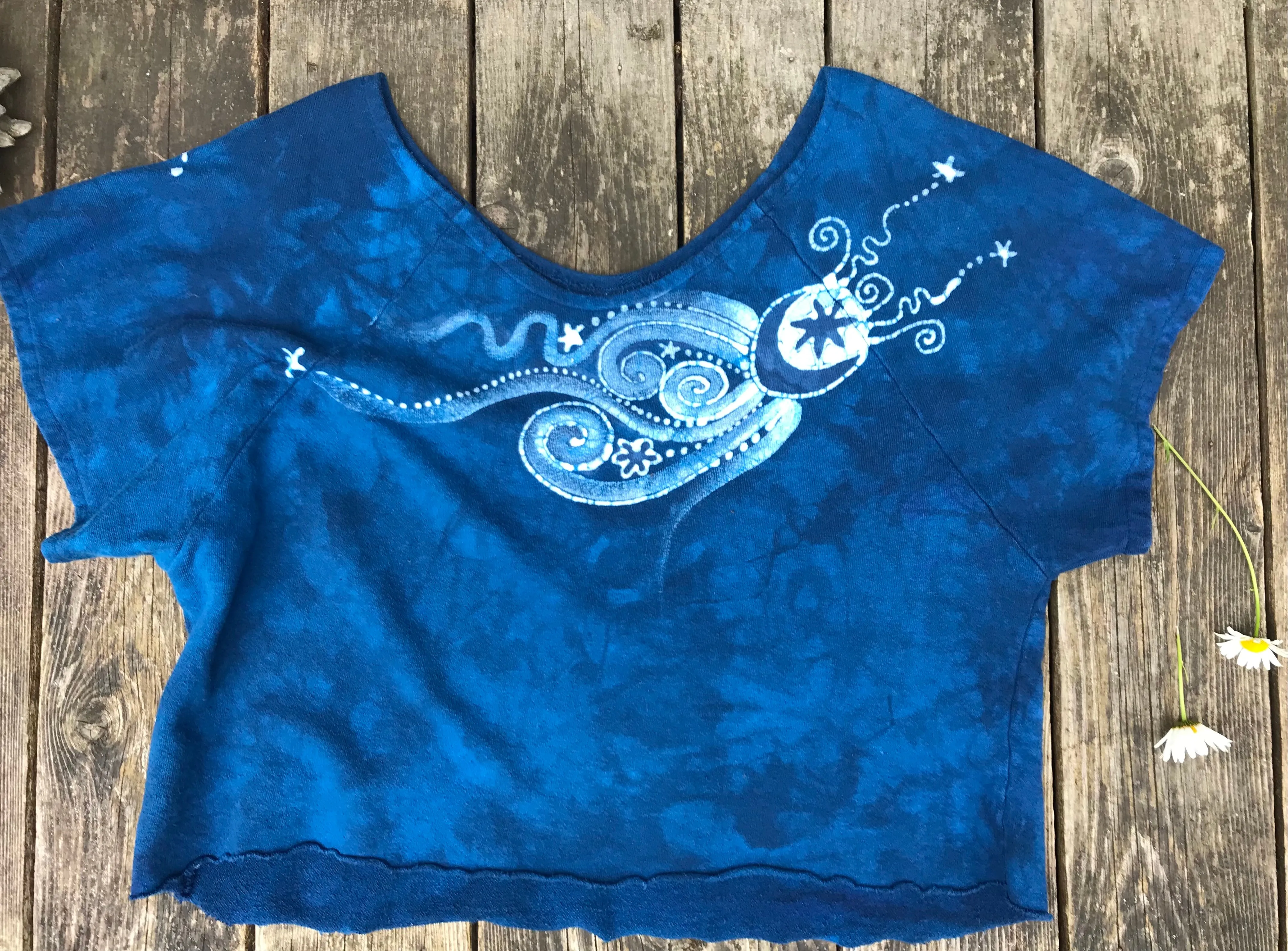 Bluest of Moons Organic Cotton Terry Handmade Batik Top - S/M (Oversized)