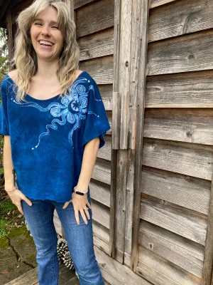 Bluest of Moons Organic Cotton Terry Handmade Batik Top - S/M (Oversized) Bluest of Moons Organic Cotton Terry Handmade Batik Top - S/M (Oversized)