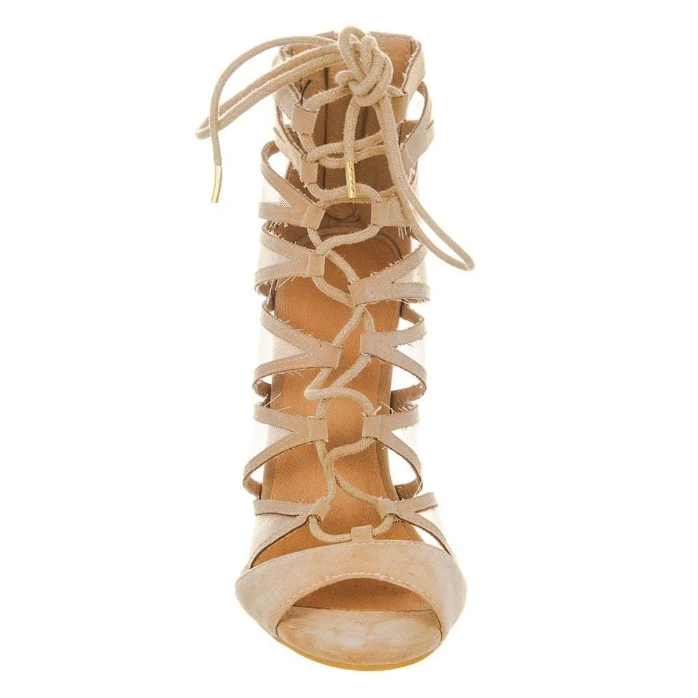 Dara High Heel Open Toe Strappy Ghillie Sandal