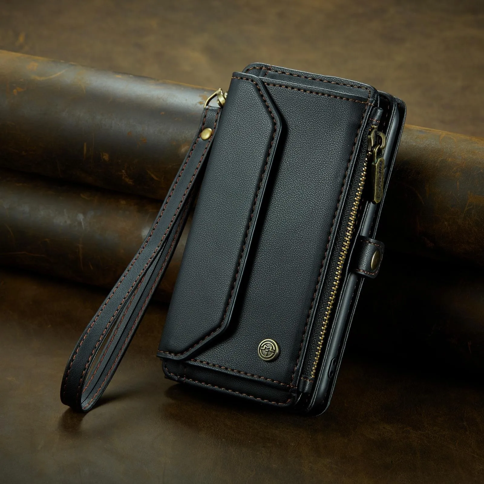 For Iphone 15 Card Slots Zipper Wallet Rfid Anti-Theft Leather Phone Case