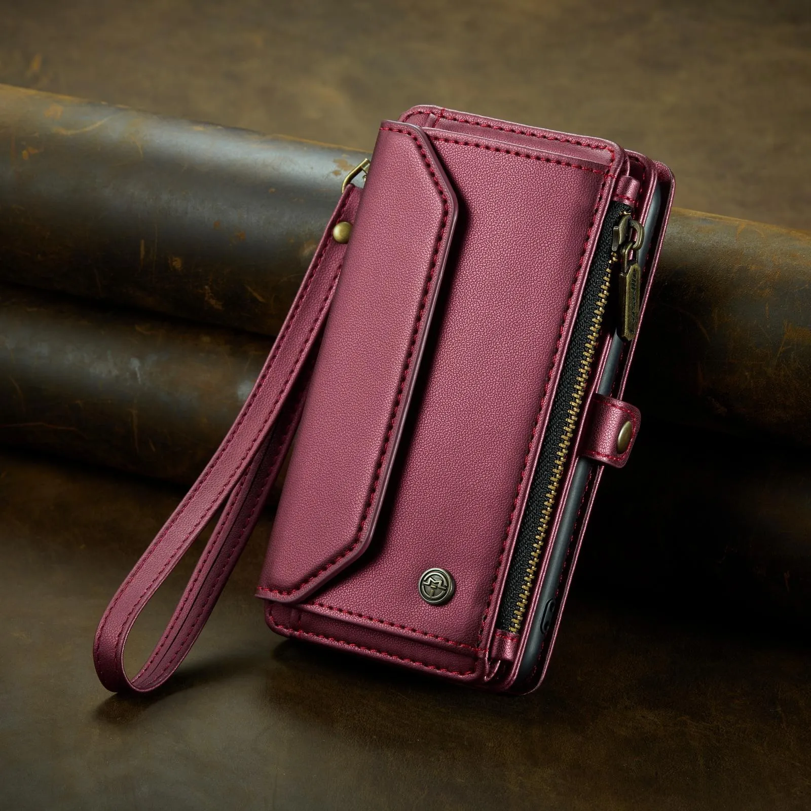 For Iphone 15 Card Slots Zipper Wallet Rfid Anti-Theft Leather Phone Case