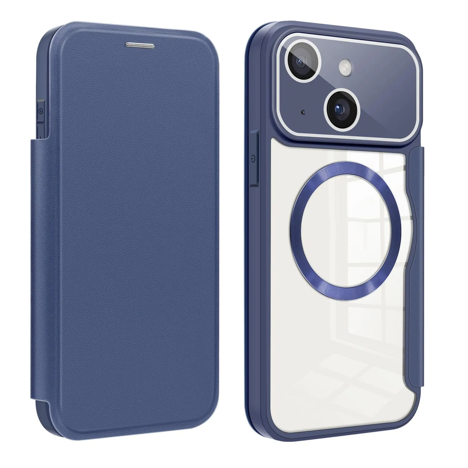 For Iphone 15 Colored Shield Magsafe Magnetic Rfid Anti-Theft Leather Phone Case