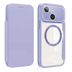 For Iphone 15 Colored Shield Magsafe Magnetic Rfid Anti-Theft Leather Phone Case
