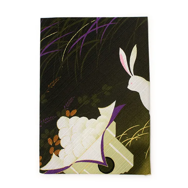 Furoshiki, Japanese Traditional Handkerchief Wrapping Cloth - Small, Black Tsukimi Rabbits Moon