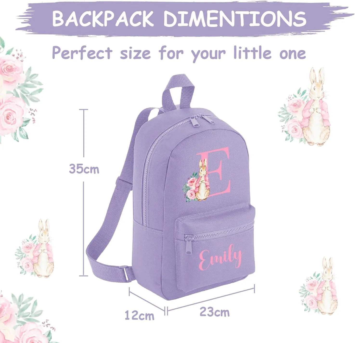 Hoolaroo Personalised Toddler Backpack Baby Kids Lilac Pink Bunny Rabbit Rucksack Girls 35 x 23 x 12 cm Nursery Bag Gift