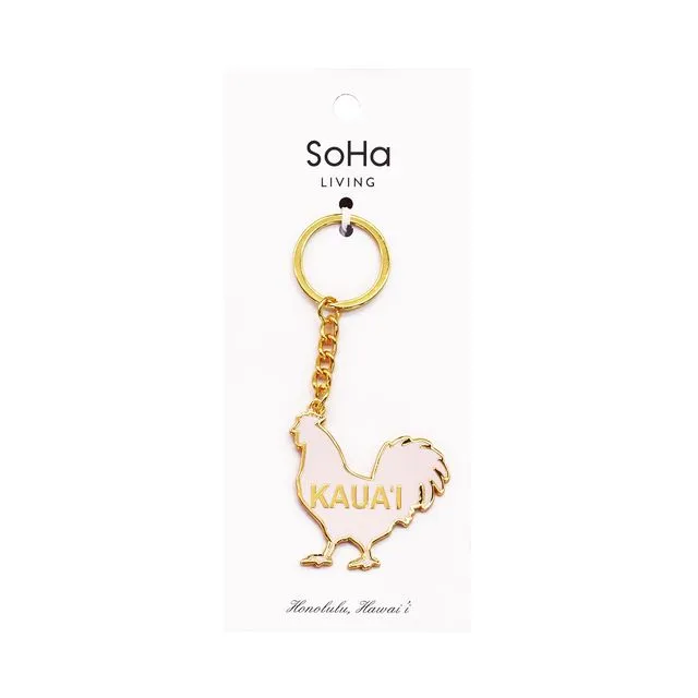 Kauai Rooster Pink Enamel Keychain