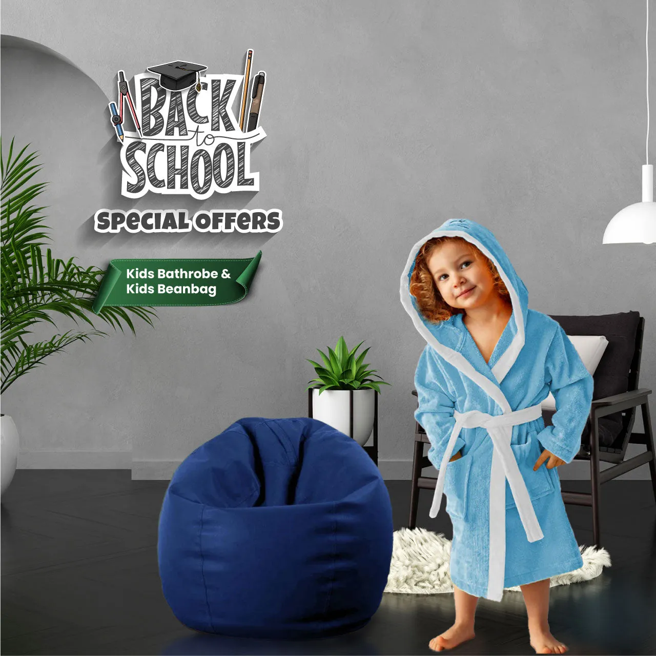 Kids Combo Offer | Kids Bathrobe and Bean Bag - Blue