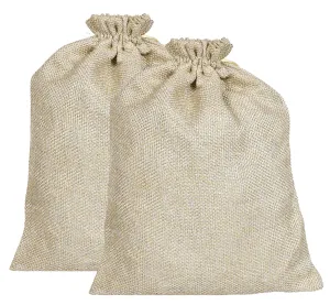 Kuber Industries Jute Large Size Potli Gift Bags Wedding Hessian Jute Large Size Bags Linen Jewelry Pouches with Drawstring for Birthday, Party, Wedding Favors-Pack of 2 (Gold) (HS_36_KUBMART019528)